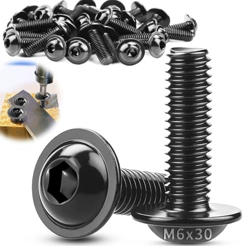 TXXATX 30 Pezzi Viti Testa Bombata con Flangia Acciaio Inox M6x30 mm Viti M6 Bullone ISO 7380-2 Piatta A2 V2A per Gambe Tavolo Costruzione Veicoli Legno Impalcature