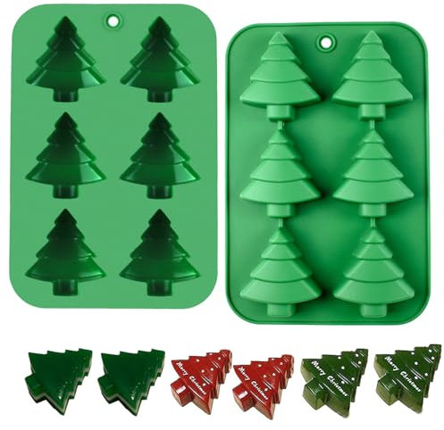 YUNYU 2Pcs Christmas Chocolate Moulds - Silicone Moulds for Chocolates, Candies, Jellies & Cakes - Christmas Tree Shaped Baking Molds