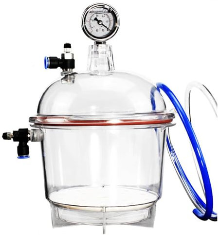 Essiccatore Sottovuoto, Camera a Vuoto Trasparente in Acrilico da 250 Mm, con Doppie Valvole, Manometro, Barattolo Sigillato in Plastica in Policarbonato per Essiccatore da Laboratorio