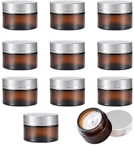 Tarro Vacío de Vidrio Ámbar, 11 Piezas Recipiente para Ungüentos, 30ml Botes de Ungüento, Recipiente de Cosméticos Rellenable, Recipientes para Cosméticos, Para Cosméticos, Cremas, Aceites(Plata)