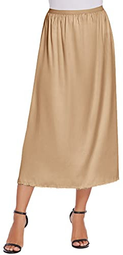 Avidlove Femme Satin Jupon Doux Long Jupon Dentelle Antistatique Crinoline sous-Vêtements Chemise De Nuit sous-Vêtements pour Carnaval Marron Clair S