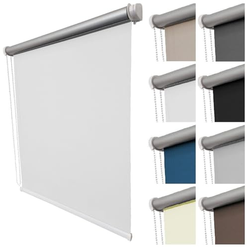 Verdunklungsrollo Thermo Rollo Fensterrollo lichtundurchlässig B200 x H180 cm Stoff Weiß, Verdunkelungsrollo Thermorollo Seitenzugrollo Kettenzugrollo Sonnenschutzrollo mit Bohren für Fenster