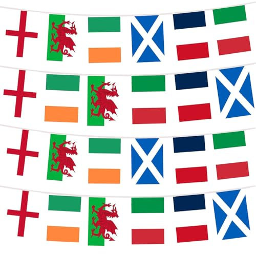 Wimpelkette mit 24 Flaggen, 6 Nationen, Rugby-Challenge-Cup-Wimpelkette, Europa-Rugby-Meisterschaft, Wimpelkette, 8 m lang, 6 Länder, Nationen, Wimpelkette für Rugby-Party-Dekoration