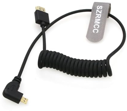 SZRMCC 8K 2.1 Micro HDMI ángulo izquierdo a HDMI cable trenzado enrollado de alta velocidad para Go-Pro Hero 3/4 Canon EOS M5 Sony A6000 A7III RX10 Nikon B500 Z6 Raspberry Pi 4 Atomos Ninja 2 Monitor