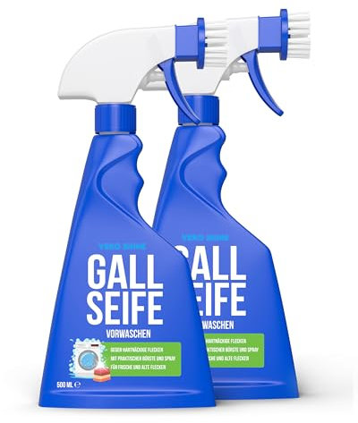 Vero Shine Gallseife Flecken-Spray (2 x 500ml), Gallseife Flüssig mit Bürste für hartnäckige Flecken, Fleckenentferner Kleidung als Vorwaschmittel