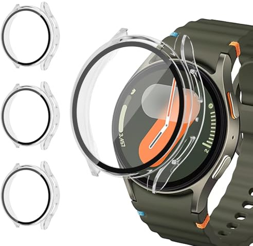 3 Stück Schutzhülle Displayschutz Kompatibel mit Samsung Galaxy Watch 5/4 Schutzfolie 44mm Damen Herren, Rundum Hard HD PC Gehäuse Eingebaut Gehärtetes für Samsung Galaxy Watch 5/4 Zubehör 44mm