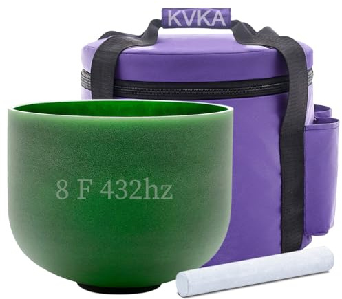 KVKA 20cm Klangschalen, 432Hz Chakra Klangschale für Yoga Meditation Sound Healing Entspannung Stressabbau mit Tragetasche (F note - Grün)