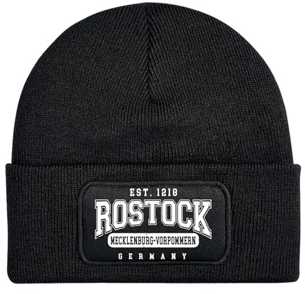 UGLYSHIRT College City Rostock Mütze | Strickmütze – Fußball Fan Szene Ostdeutschland Unisex Wintermütze | Patch Beanie