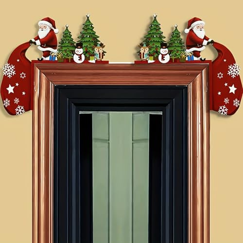 Türrahmen Deko Weihnachten – Holz Santa Claus, Rentier, Schneemann & Tannenbaum – Festliche Wandaufkleber für Türrahmen, Fensterrahmen & Bilderrahmen – Weihnachtliche Holzdeko für Zuhause (Ein Paar)