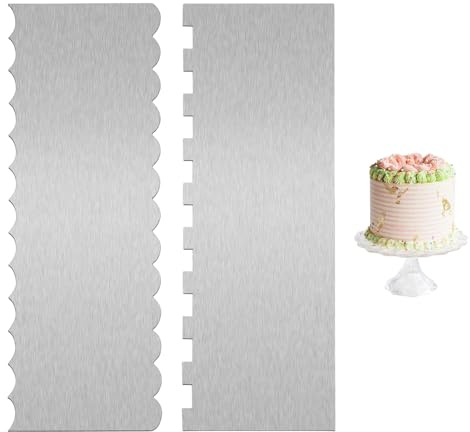 Metal Cake Scraper, 2-Piece Stainless Steel Cake Scraper and Buttercream Smoother, Cake Smoother for Decorating Various Shaped Cake Edges, Birthday Cakes(8.6 x 3 Inch)