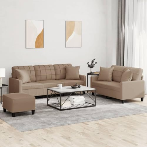 Owoxanthellate 3-TLG. Sofagarnitur Cappuccino Kunstleder Ecksofa 138x77x80 cm Mini Couchgarnitur mit Hocker Modernes Design Robust & Bequem für Wohnzimmer kleine Räume