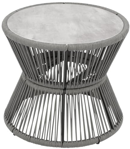 DEGAMO Beistelltisch Kaffeetisch Ancona 45cm rund, 56cm rund, Metall + Rope grau, Glas grau in Keramikoptik, Outdoor
