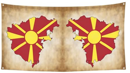 Drapeau de la Macédoine du Nord Map03 - Décoration de fête d'intérieur - Grande bannière pour joyeux Noël - À suspendre pour les fêtes de fin d'année