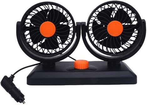 Tbest Doppelkopf-Autoventilator, 2 Geschwindigkeiten, 360° Drehbar, mit Zigarettenanzünder Betriebene Kühlung für SUV, Wohnmobil, LKW (DC24V)