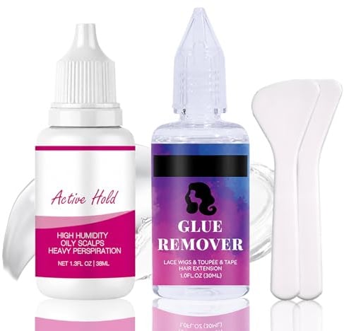 Lace Wig Glue and Remover Set, Strong Hold Waterproof Lace Front Wig Adhesive with Remover, Quick Dry Invisible Bonding Glue for Wigs and Hairpieces, Oil & Humidity Resistant, Type-A