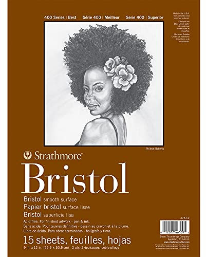 Strathmore Bristol-Papierblock, glatt, gebunden, 22,9 x 30,5 cm, 15 Blatt (2-lagig) – Künstlerpapier für Erwachsene und Studenten – Marker, Stift und Tinte