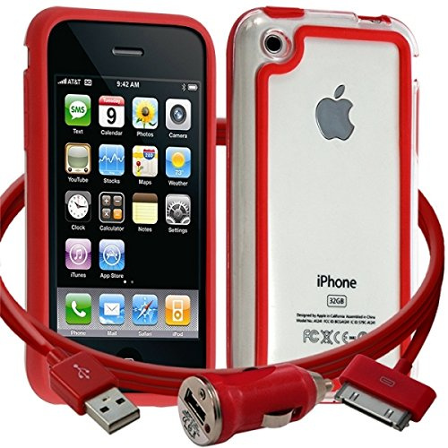 Seluxion Bumper-Schutzhülle Rot für Apple iPhone 3 G/3GS + kfz-ladegerät