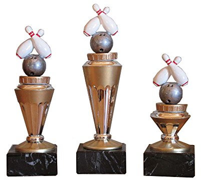 RaRu 3er-Serie Bowling-Pokale (RH) auf Marmorsockel mit Wunschgravur