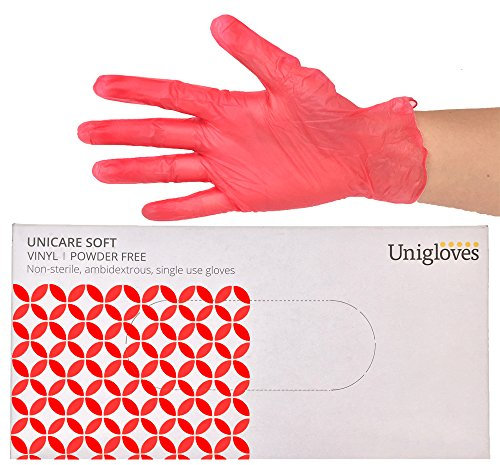 Unigloves Unicare Vinyl Disposable Gloves - Multipurpose, Powder and Latex Free Examination Gloves - Box of 100 Gloves, Red, Extra Large (GS0115)
