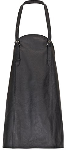 DESERMO Grembiule in pelle con collo regolabile e fascia addominale | Grembiule in pelle di alta qualità in 100% vera pelle | Grembiule da barbecue foderato sul retro per donne e uomini, Nero , 75 x