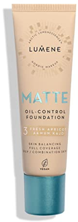 Lumene Matt Control Oil Free Foundation for Oily and Combination Skin Full Coverage with Arctic Cloudberry 30 ml / 1.0 Fl.Oz. (3 Fresh Apricot)