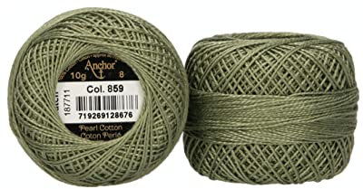 Anchor 4591008-00859 Stickgarne, 100% Baumwolle, estragon, Stärke 8, 82m, 16 Gramm