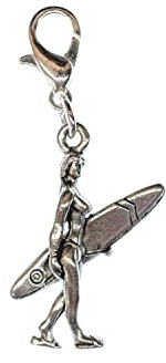 Miniblings Surfer Girl Surferin Surfboard Charm Surfen Beach Holiday - Handmade Modeschmuck I Kettenanhänger versilbert - Bettelanhänger Bettelarmband - Anhänger für Armband