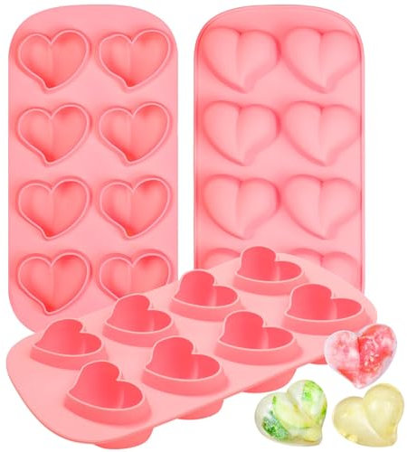 Webake Heart Ice Cube Tray Silicone 3 Pcs Heart Shape Ice Cube Moulds Valentines Chocolate Moulds for Chocolate, Ice Cube, Wax Melt