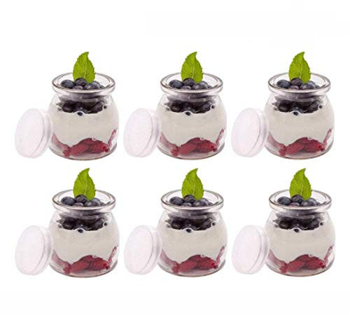 (200 ml) Agreenway Yogurt Jars Glass Jar with Lids Ideal for Chocolate Mousse Creams Desserts Yogurts, Transparent (6pc)