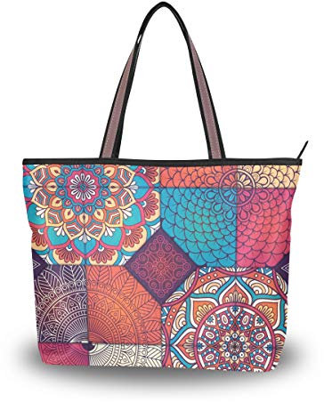 Schultertasche, Bohemian-Stil, bunt, groß, Handtasche, Strandtasche für Damen, Mehrfarbig - Multi - Größe: Large