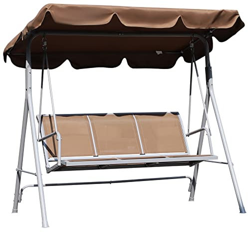 Outsunny 3-Personen Metall-Gartenschaukel, abnehmbares und waschbares Sonnendach, braun und Silber, 171x108x154cm