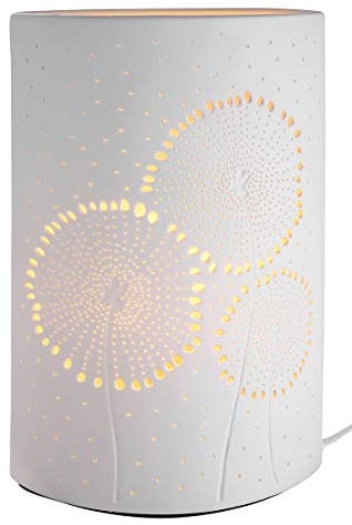 GILDE Deko Lampe Tischlame aus Porzellan - Ellipse „Pusteblume“, Höhe 28 cm