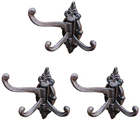 TentHome 3er Set Garderobenhaken Haken Garderobe drehbar Kleiderhaken Gusseisen Antik Landhaus Wandhaken für Bad Küche Garten Rustikal schwarz-braun (A)