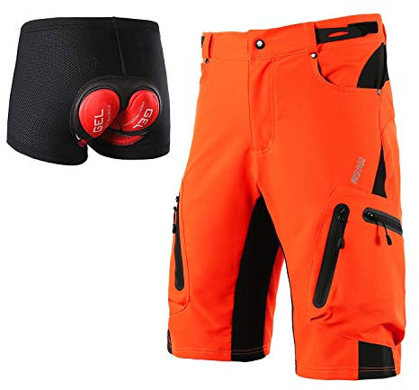 ARSUXEO Herren Radhose Loose Fit MTB Shorts Wasserabweisende Outdoor Sporthose mit 7 Taschen 1202 001B Orange L