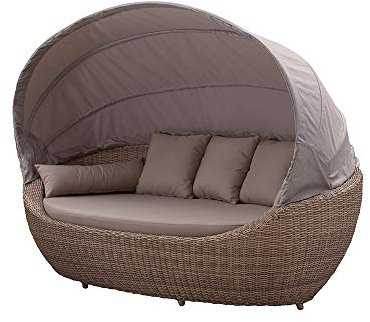 Strandkorbwerk Liegeinsel Paradiso Lounge White Pepper: Gartenliege, Loungechair, Weiß, Aluminium, Automatik-Verdeck mit Gasdruckfedern, Sonnenbaden