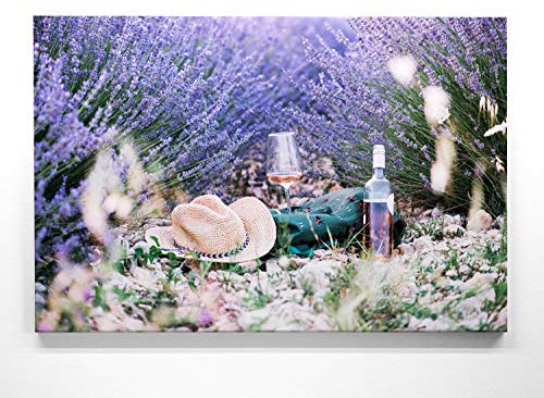 Lavendelbild im Groß-Format 120x80cm, Wein & Genuß - als großes XXL Leinwandbild. Wandbild als Hintergrund und Deko für Wohnzimmer & Schlafzimmer. Aufgespannt auf Holzrahmen
