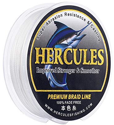 HERCULES Farbechte Geflochtene Angelschnur, 100m PE Geflochtene Schnüre, 4 Stränge Multifile Angelschnur, 50lb Test für Salzwasser und Süßwasser, Weiß, 50lb, 100m
