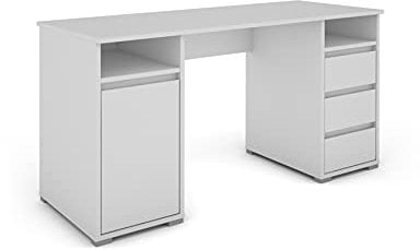 byLIVING Schreibtisch Lobo/Arbeits-Tisch in Weiß/Computer-Tisch mit 3 Schubladen, 1 Tür und 2 offenen Fächern/Große Arbeits-Fläche 138 x 55cm / Bürotisch / 138x75x55 cm (BxHxT)