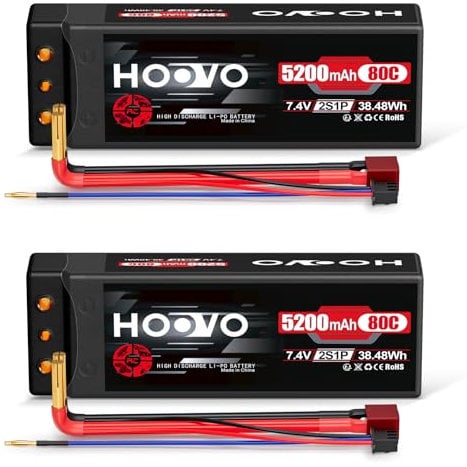 HOOVO 2S LiPo Akku 7,4V 80C 5200mAh RC Batterie Hartschale mit Deans-T Stecker für RC Auto Boot Truck LKW Truggy RC Hobby (2 Packungen)