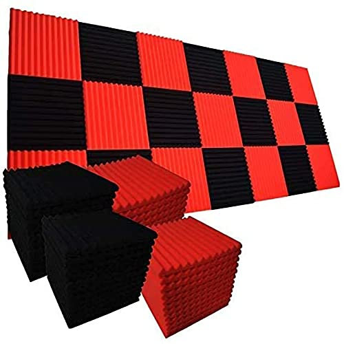 12 Stück Akustikschaumstoff Platten,noppenschaumstoff 50 x 50 x 5 cm,Schallabsorber Akustikschaumstoff für Aufnahmestudios,Büros,Home Learning,Tonstudio(Rot/Schwarz) (Größe : 25cm/9.84in)