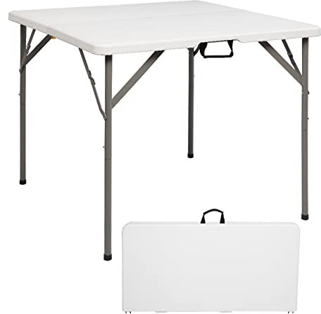 Bonnlo Table de Camping Pliante avec Poignée,Table de Jardin Carrée en Plastique, Extérieure et Intérieure 86 * 86 * 74 cm pour Pique-Nique Jardin Blacon Cuisine brocante (Blanc)