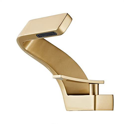 FW Wasserfall Wasserhahn Bad Einhandmischer Waschtischarmaturen, Moderner Elegant Stil Messing Waschtischarmatur Kaltes Und Heißes Wasser Vorhanden, Gold, Keramikventil