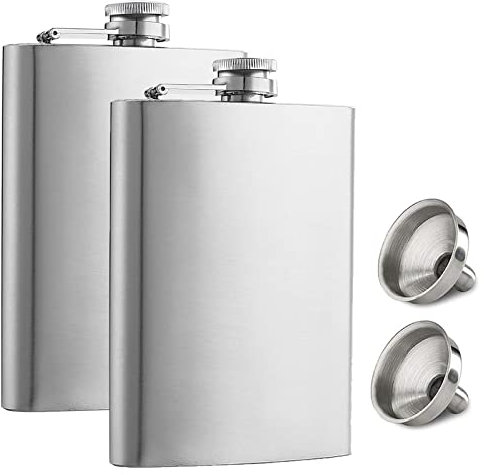 2 Piezas Petaca con Embudo, 8oz Petaca de Acero Inoxidable 304 para Whisky, para Transportar Alcohol, para Senderismo, Viajes