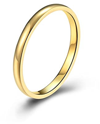Skcess Ring Männer Gold, Ringe Männer Edelstahl 2 Mm Einfach Ringe Herren Geschenke für Männer Größe 49 (15.6)
