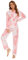 GLOBAL Ensembles de Pyjama pour Femme 100% Coton Vêtements de Nuit Manches Longues Boutonné Pantalon Taille élastiquée Cordon de Serrage Couleur de Cravate Rose 3XL
