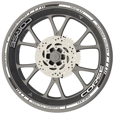 Confezione completa di adesivi adesivi adesivi per cerchi per moto Ducati Corse di qualità Premium (2 ruote) (Bianco)