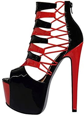 Only maker Damen Plateau Sandaletten High Heels Schaftsandalen Peeptoe Sandalen Schwarz Rot 37 EU