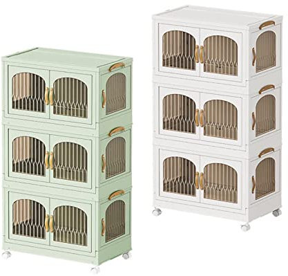 RMAN 6er Set Faltbare Aufbewahrungsbox 58L Stapelbare Kunststoff Aufbewahrungsboxen Faltbar Aufbewahrungskorb mit Deckel und Rädern für Schlafzimmer, Bad, Küche, Büro, Wohnzimmer…