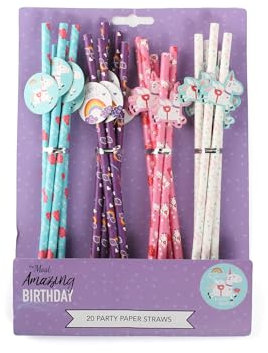 UNICORN BIRTHDAY PARTY TABLEWARE - Decorations for 16 Guests, Unicorn Plates Cups Napkins Tablecloth Happy Birthday Banner for Kids Birthday Unicorn Themed Party Supplies (20 Paper Straws)