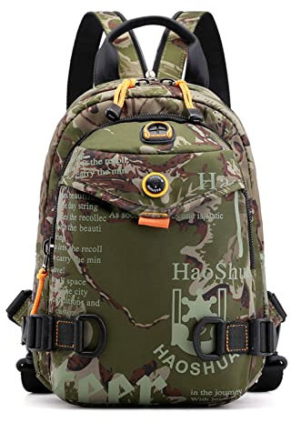 FANDARE Brusttasche Sling Bag Schulrucksack Sporttasche Herren Damen Schulranzen Umhängetaschen Crossover Rucksack Schultertasche Outdoor mit Kopfhörer-Loch & Abnehmbarer Schultergurt Camo
